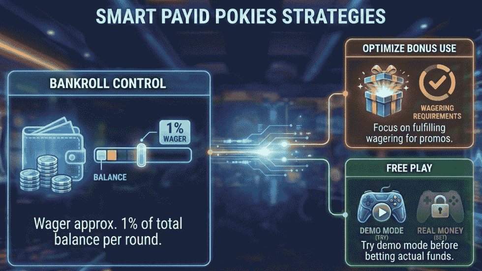 PayID pokies strategy with bankroll control, bonus optimisation, and demo play before real money betting.